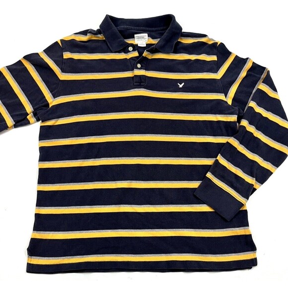 Vintage‎ 90s Y2K American Eagle Men's Long Sleeve Striped Polo Made in USA - Picture 1 of 5
